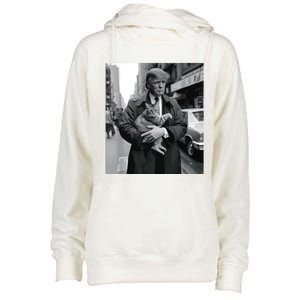 Donald Trump And Cat In Nyc Womens Funnel Neck Pullover Hood