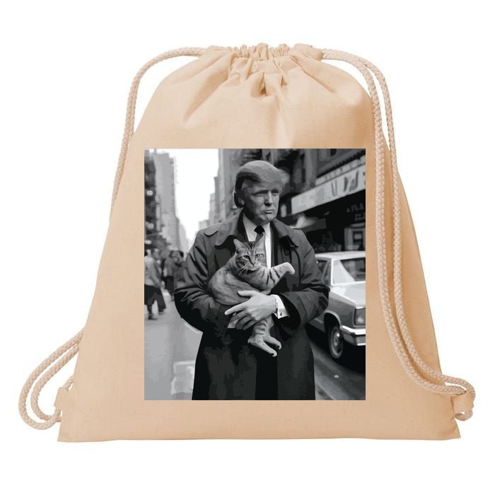 Donald Trump And Cat In Nyc Drawstring Bag