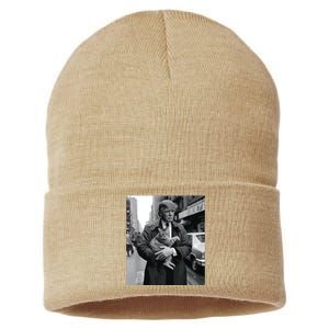 Donald Trump And Cat In Nyc Sustainable Knit Beanie