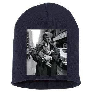 Donald Trump And Cat In Nyc Short Acrylic Beanie