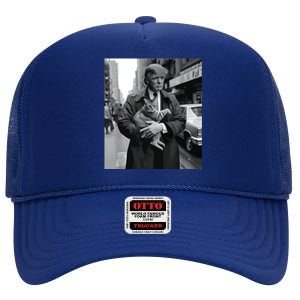 Donald Trump And Cat In Nyc High Crown Mesh Back Trucker Hat