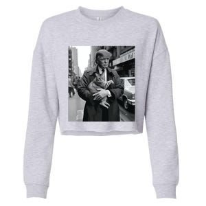 Donald Trump And Cat In Nyc Cropped Pullover Crew