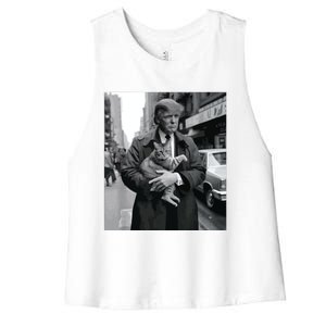 Donald Trump And Cat In Nyc Women's Racerback Cropped Tank