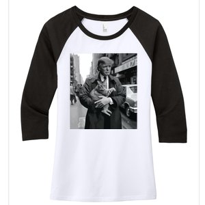 Donald Trump And Cat In Nyc Women's Tri-Blend 3/4-Sleeve Raglan Shirt