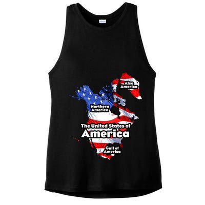 Donald Trump American Flag Canada Greenland Gulf Map Ladies PosiCharge Tri-Blend Wicking Tank