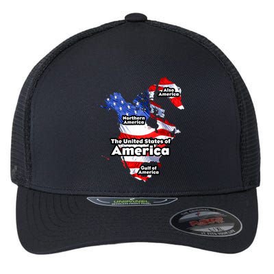 Donald Trump American Flag Canada Greenland Gulf Map Flexfit Unipanel Trucker Cap