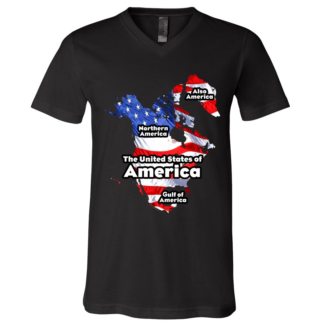 Donald Trump American Flag Canada Greenland Gulf Map V-Neck T-Shirt