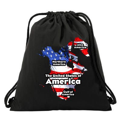 Donald Trump American Flag Canada Greenland Gulf Map Drawstring Bag