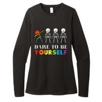 Dare To Be Yourself Halloween Costume Rainbow Skeleton Womens CVC Long Sleeve Shirt