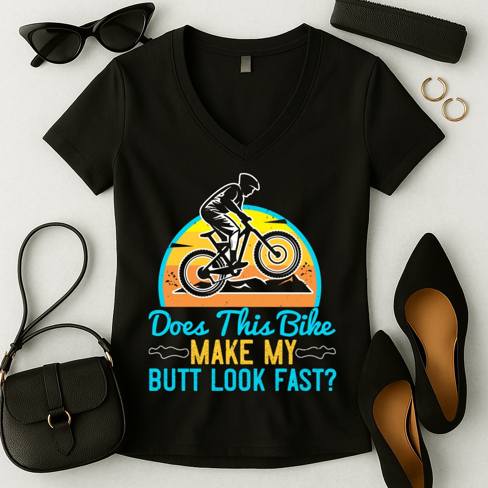Does This Bike Make My Butt Look Fast Mountain Biking Women's V-Neck T-Shirt