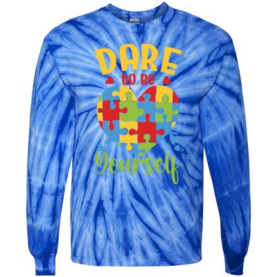 Dare To Be Yourself Autism Awareness Month Teacher Mom Gift Tie-Dye Long Sleeve Shirt