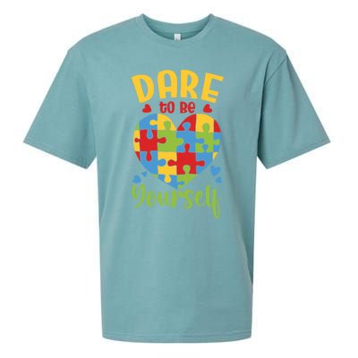 Dare To Be Yourself Autism Awareness Month Teacher Mom Gift Sueded Cloud Jersey T-Shirt