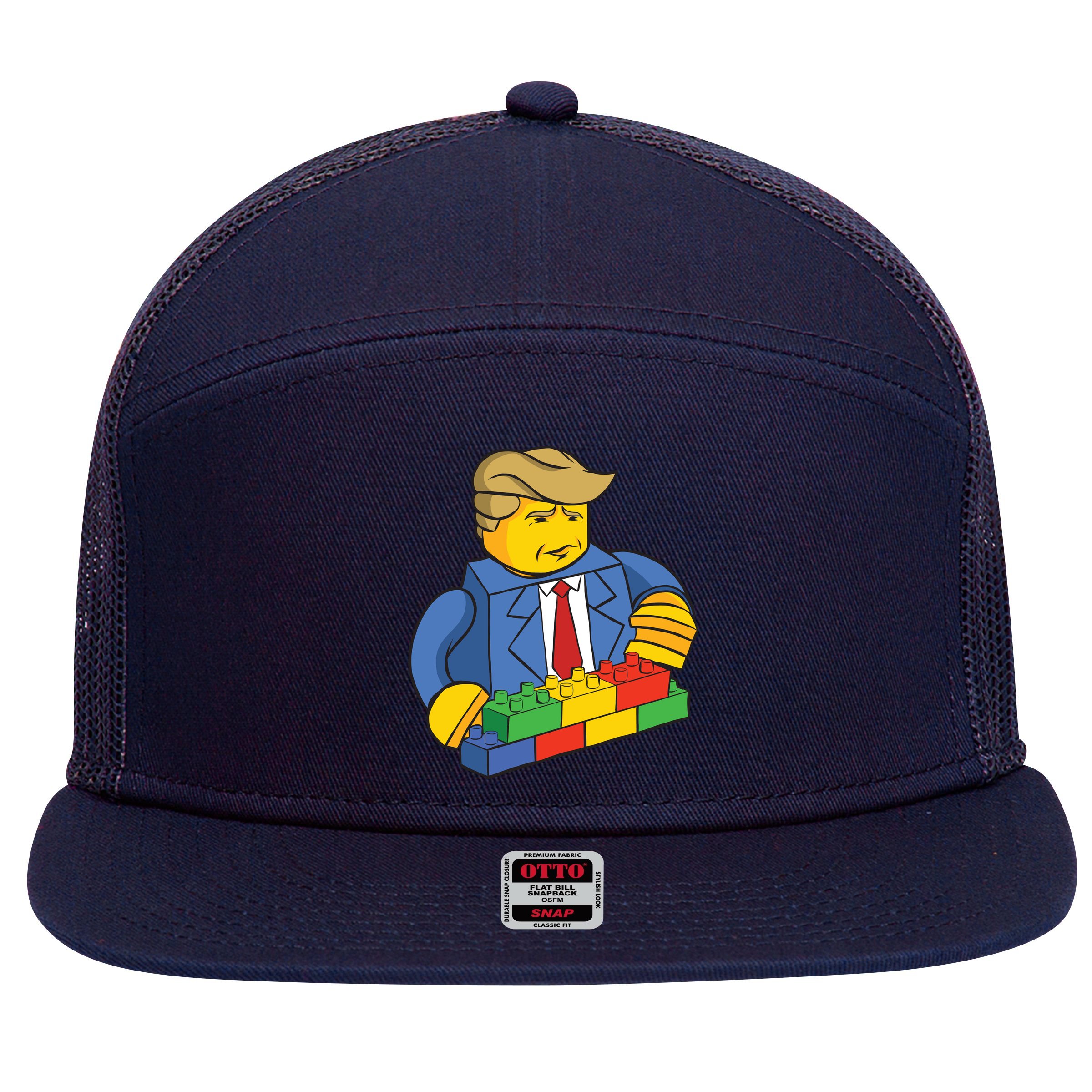 Donald Trump Building Wall Funny Toy 7 Panel Mesh Trucker Snapback Hat