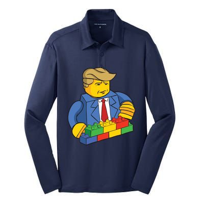 Donald Trump Building Wall Funny Toy Silk Touch Performance Long Sleeve Polo