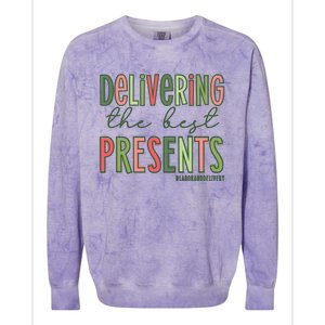 Delivering The Best Presents Labor And Delivery Christmas Colorblast Crewneck Sweatshirt