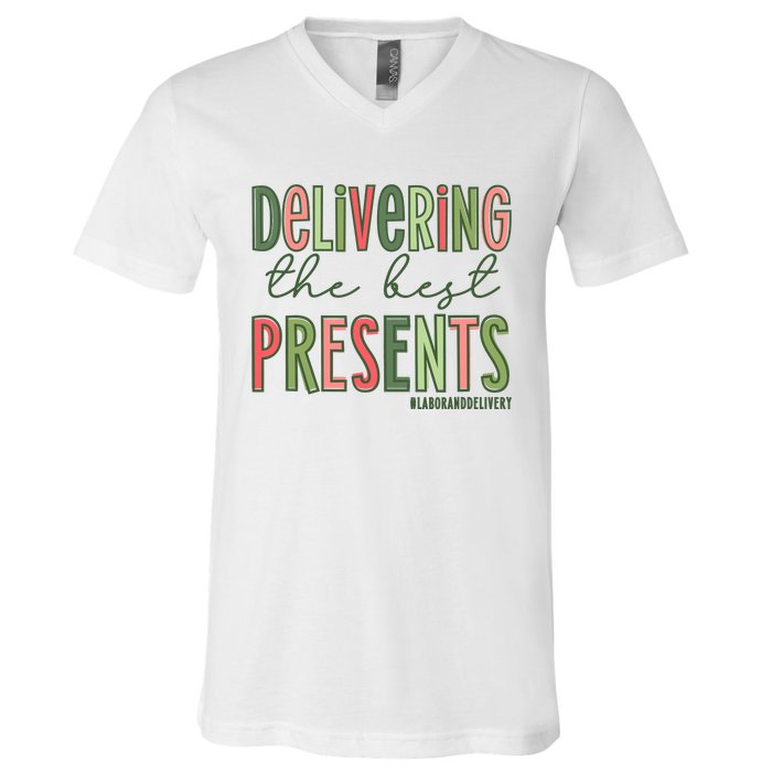 Delivering The Best Presents Labor And Delivery Christmas V-Neck T-Shirt