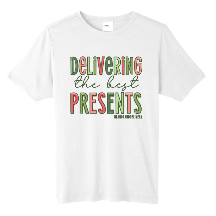 Delivering The Best Presents Labor And Delivery Christmas Tall Fusion ChromaSoft Performance T-Shirt