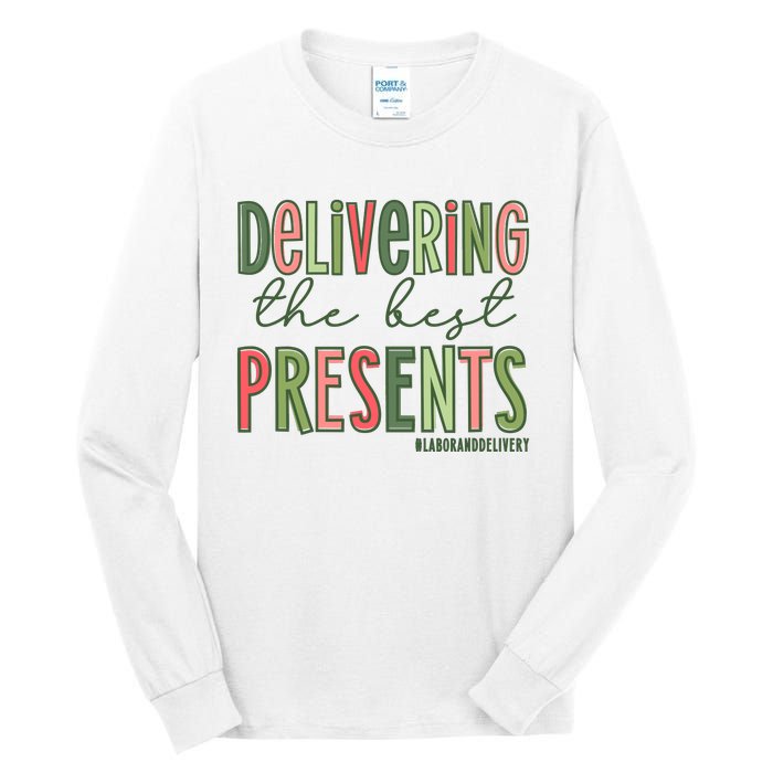 Delivering The Best Presents Labor And Delivery Christmas Tall Long Sleeve T-Shirt