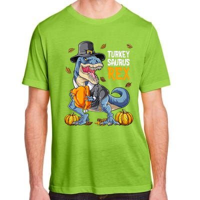 Dinosaur Thanksgiving Boys Turkey Saurus T Rex Pilgrim Adult ChromaSoft Performance T-Shirt