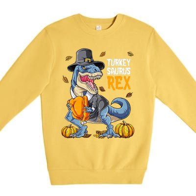 Dinosaur Thanksgiving Boys Turkey Saurus T Rex Pilgrim Premium Crewneck Sweatshirt