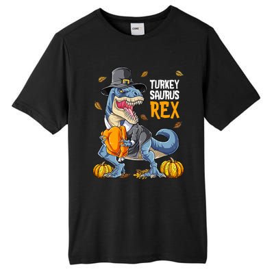 Dinosaur Thanksgiving Boys Turkey Saurus T Rex Pilgrim Tall Fusion ChromaSoft Performance T-Shirt