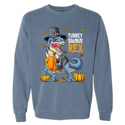 Dinosaur Thanksgiving Boys Turkey Saurus T Rex Pilgrim Garment-Dyed Sweatshirt