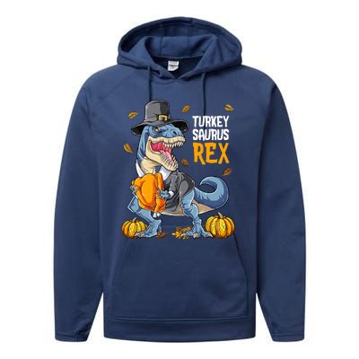 Dinosaur Thanksgiving Boys Turkey Saurus T Rex Pilgrim Performance Fleece Hoodie