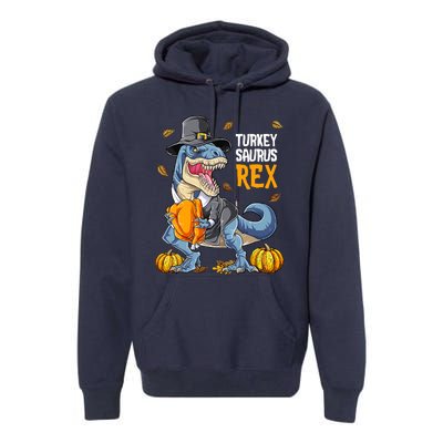 Dinosaur Thanksgiving Boys Turkey Saurus T Rex Pilgrim Premium Hoodie