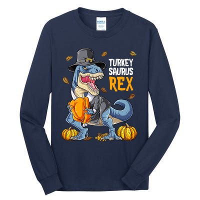 Dinosaur Thanksgiving Boys Turkey Saurus T Rex Pilgrim Tall Long Sleeve T-Shirt