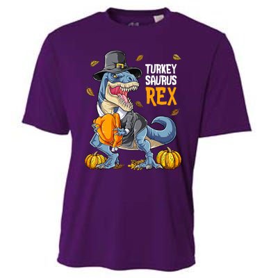 Dinosaur Thanksgiving Boys Turkey Saurus T Rex Pilgrim Cooling Performance Crew T-Shirt