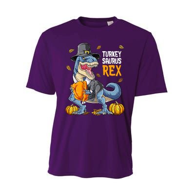 Dinosaur Thanksgiving Boys Turkey Saurus T Rex Pilgrim Performance Sprint T-Shirt