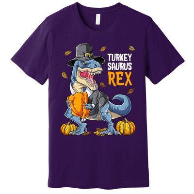 Dinosaur Thanksgiving Boys Turkey Saurus T Rex Pilgrim Premium T-Shirt