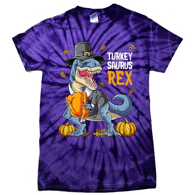 Dinosaur Thanksgiving Boys Turkey Saurus T Rex Pilgrim Tie-Dye T-Shirt