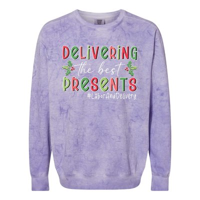 Delivering The Best Presents Labor Delivery Nurse Christmas Colorblast Crewneck Sweatshirt