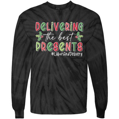 Delivering The Best Presents Labor Delivery Nurse Christmas Tie-Dye Long Sleeve Shirt