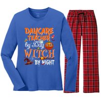 Daycare Teacher By Day Witch By Night Cute Gift Women's Long Sleeve Flannel Pajama Set 