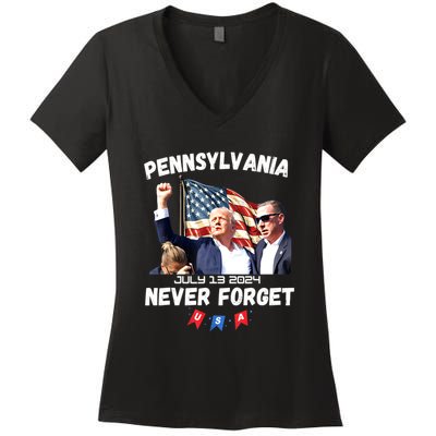 Donald Trump Butler Pennsylvania Never Forget Gift Women's V-Neck T-Shirt