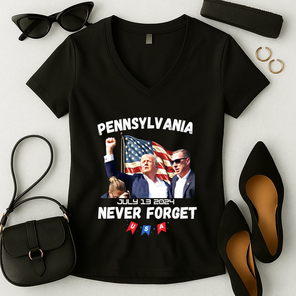 Donald Trump Butler Pennsylvania Never Forget Gift Women's V-Neck T-Shirt