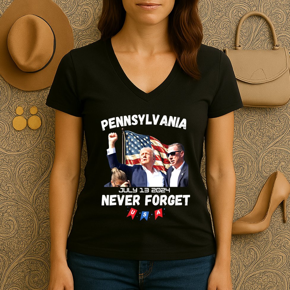 Donald Trump Butler Pennsylvania Never Forget Gift Women's V-Neck T-Shirt