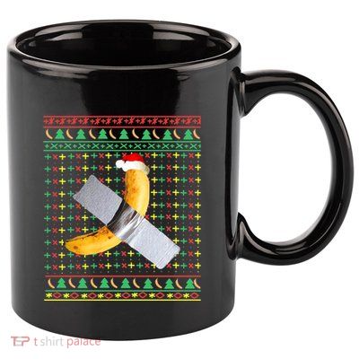 Duct Tape Banana Art Ugly Christmas Sweater Funny Santa Hat Gift 11oz C Handle Ceramic Mug