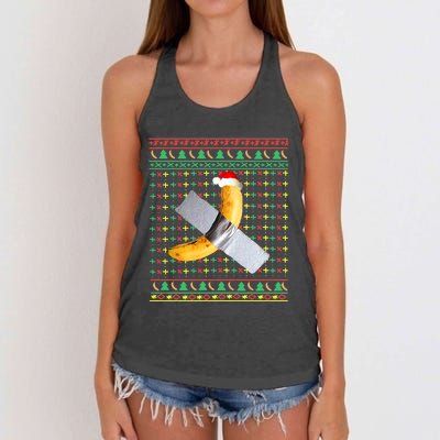 Duct Tape Banana Art Ugly Christmas Sweater Funny Santa Hat Gift Women's Knotted Racerback Tank