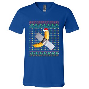 Duct Tape Banana Art Ugly Christmas Sweater Funny Santa Hat Gift V-Neck T-Shirt