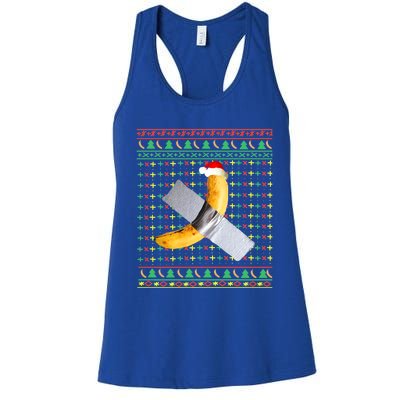 Duct Tape Banana Art Ugly Christmas Sweater Funny Santa Hat Gift Women's Racerback Tank