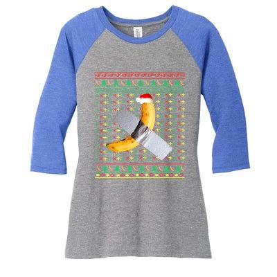 Duct Tape Banana Art Ugly Christmas Sweater Funny Santa Hat Gift Women's Tri-Blend 3/4-Sleeve Raglan Shirt