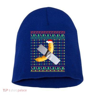 Duct Tape Banana Art Ugly Christmas Sweater Funny Santa Hat Gift Short Acrylic Beanie