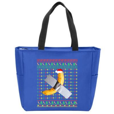 Duct Tape Banana Art Ugly Christmas Sweater Funny Santa Hat Gift Zip Tote Bag