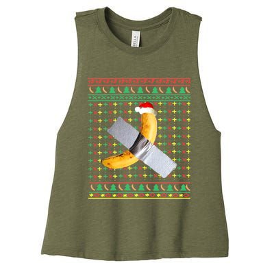 Duct Tape Banana Art Ugly Christmas Sweater Funny Santa Hat Gift Women's Racerback Cropped Tank