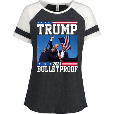 Donald Trump Bulletproof Fight Fist Legend 2024 Enza Ladies Jersey Colorblock Tee