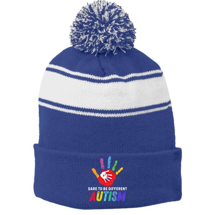 Dare To Be Different Autism Autism Awareness Cool Gift Stripe Pom Pom Beanie