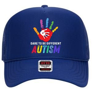 Dare To Be Different Autism Autism Awareness Cool Gift High Crown Mesh Back Trucker Hat